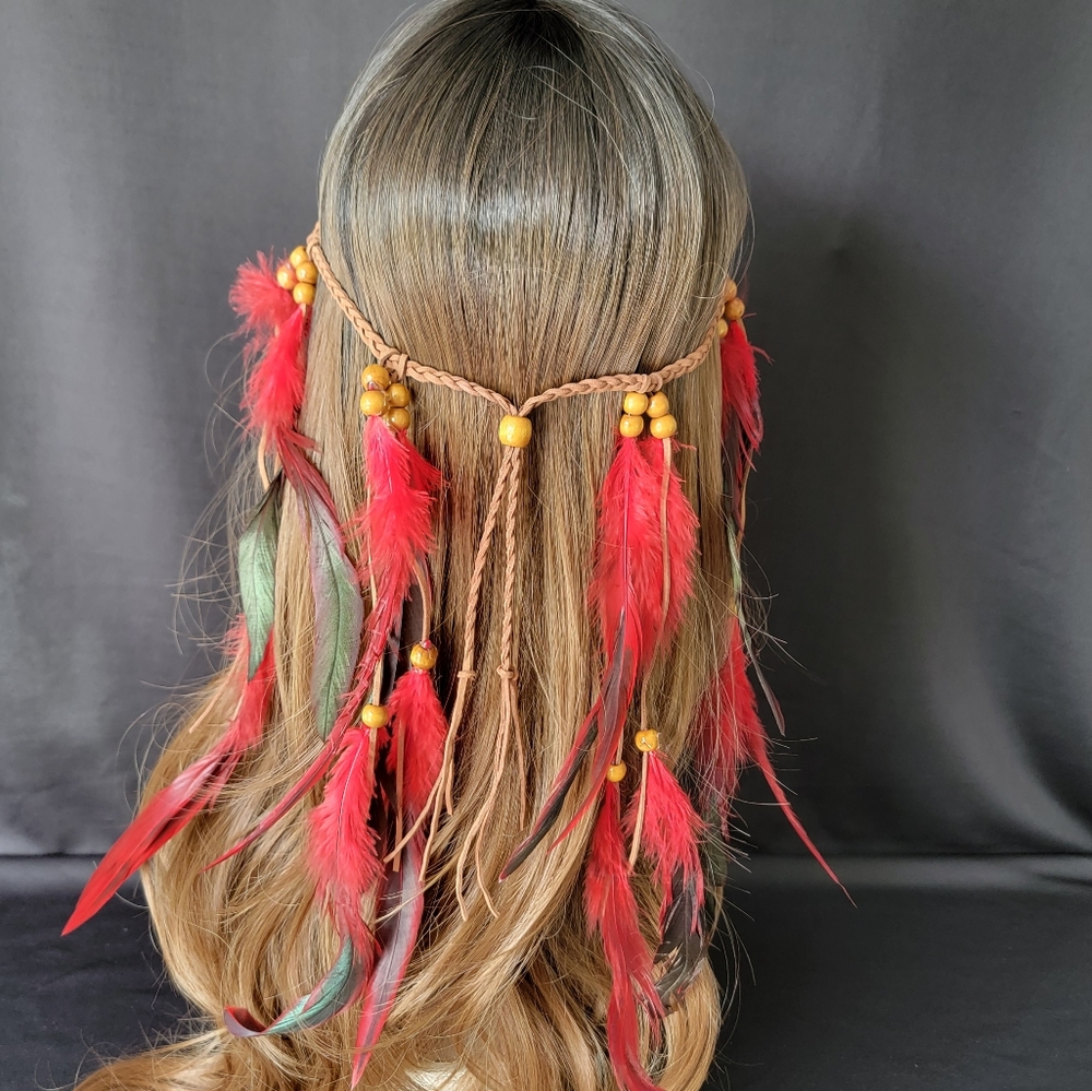 Boho Red‎ Feather Headdress Headband Festival Wear